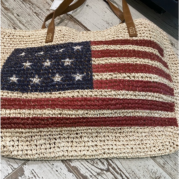 STRAW STUDIOS tote!🇺🇸patriotic and practical! Inside is fully lined w/pockets! - Picture 3 of 11